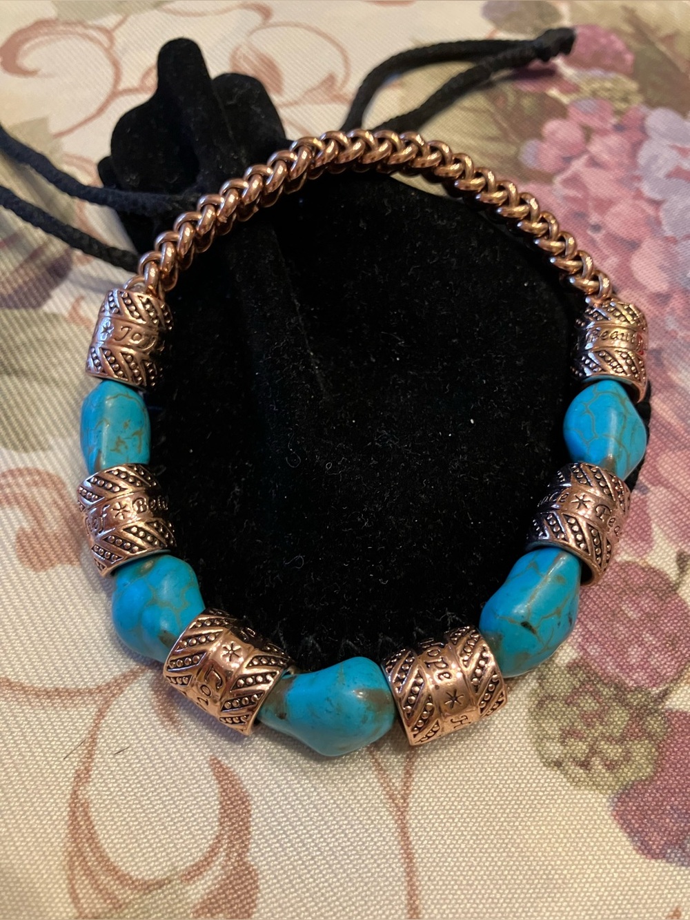 BRADFORD EXCHANGE BRACELET ROSE GOLD TONE PLATED AND AUTHENTIC TURQUOISE NUGGETS
